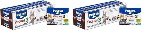 PULEVA PEQUES 3 con Cacao y Cereales de 12 a 36 meses   10 packs de 3x200ml (Paquete de 2)