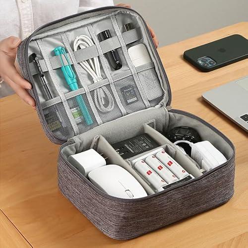 Bolsa organizadora de cables, impermeable, para accesorios electrónicos, cables, cargadores, auriculares, teléfono, artículos esenciales de viaje, color gris