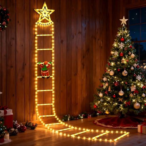 DESCUENTAZO 41% DESCUENTO Olycism Guirnalda de luces de Papá Noel trepador para exteriores, 2,7 m, 12 peldaños con estrellas blancas y LED blanco cálido, 8 modos, USB con control remoto, para jardín y balcón.