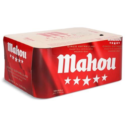 29% DESCUENTO Mahou 5 Estrellas, Pack de 12 Latas x 33 cl, Cerveza Especial Dorada Lager Con Sabor 5 Estrellas, 5.5% Volumen de Alcohol