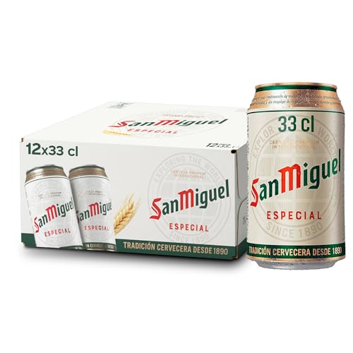 37% DESCUENTO San Miguel Especial Lager, Pack 12 Latas x 33cl, Cerveza Premium Española, Calidad Tradicional y Sabor Refrescante, 5.4% Volumen de Alcohol