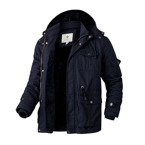 WenVen Chaqueta de Algodón para Hombre Abrigos Gruesos de Invierno Capucha Desmontable Chaquetas con Cremallera Frontal Parka Cortavientos Casual
