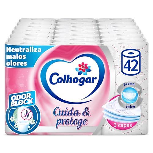 38% DESCUENTO Colhogar Protect Cuida&Protege Odor Block 7×6   Papel Higiénico Suave y Resistente   Paquete com 42 rollos   3 Capas   rollos color blanco y con una fragancia talco