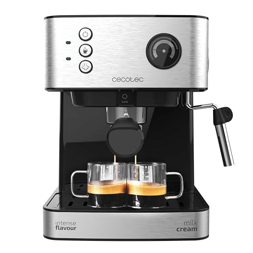 25% DESCUENTO Cecotec Cafetera Express Power Espresso 20 Professionale. 850 W, 20 Bares, Manómetro, Depósito de 1,6L, Brazo Doble Salida, Vaporizador, Superficie Calientatazas, Acabados en Acero Inoxidable