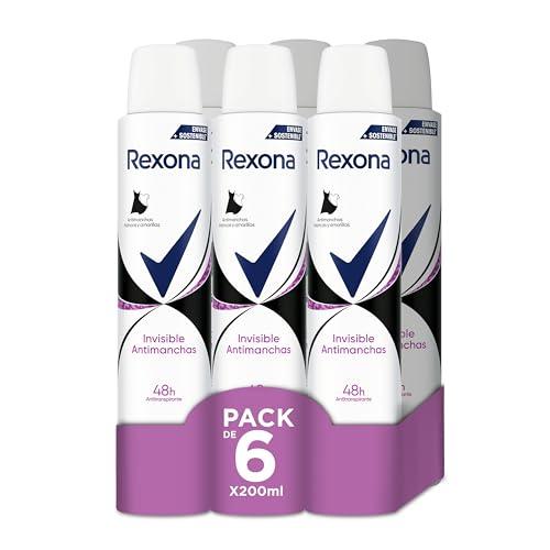 Rexona Invisible Desodorante Aerosol Antitranspirante para mujer Black&White 200ml Pack de 6