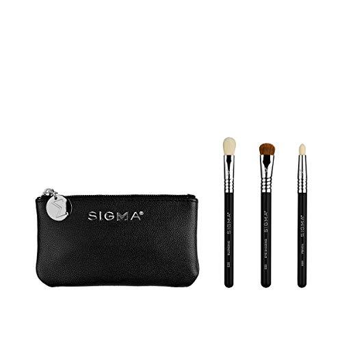 21% DESCUENTO Sigma Beauty Glam ‘N Glow   Juego de 3 pinceles para ojos, sombrear, doblar y difuminar, elegante estuche negro (4 piezas)