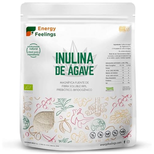24% DESCUENTO Energy Feelings Inulina en Polvo de Agave Bio, Inulina Pura Vegetal Prebiótico, Fibra Dietética, Sin Azúcar, Sin Gluten, Vegana, 1kg