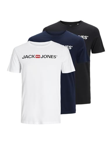 70% DESCUENTO Jack & Jones Pack de 2 Camisetas de tamaño Grande con Cuello Redondo con impresión de Logotipo de Gran tamaño, 12137126 – Blazer Negro/Blanco/Azul Marino, XXL