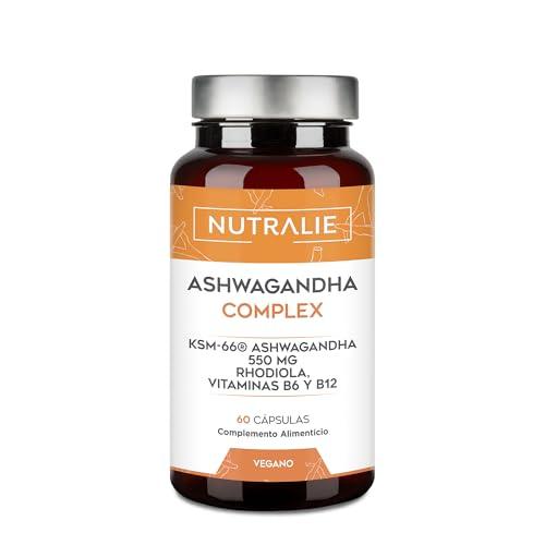 Ashwagandha KSM 66   Rhodiola Rosea Vit B6 B12   Ginseng Indio BIO disponible con 5% de Whitanólidos y Vitaminas B6 y B12 60 Cápsulas Veganas Nutralie