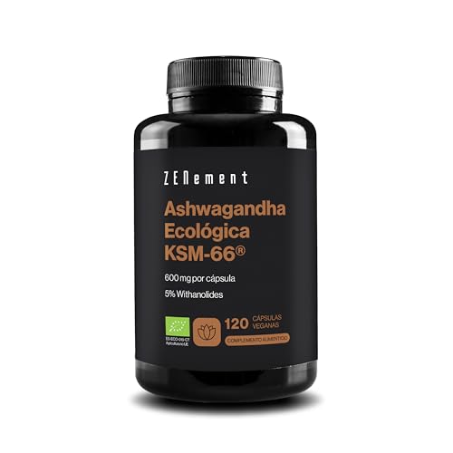 Ashwagandha Ecológica KSM 66 600mg por cápsula   Extracto Estandarizado 5% Withanólidos   Origen Natural y Vegano   120 Cápsulas   Suministro para 4 Meses   Zenement