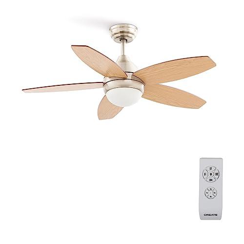 DESCUENTAZO 51% DESCUENTO CREATE / WINDFLOWOOD/Ventilador de techo con luz níquel aspas madera natural con mando / 60W, Aspas reversibles, Ø107cm, 3 velocidades, 3 temperaturas de luz, función verano invierno, 60W