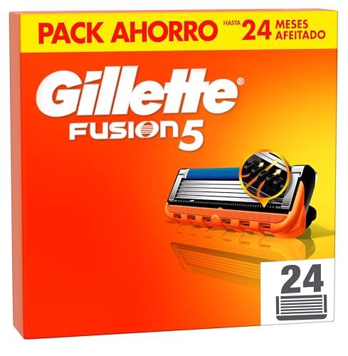 30% DESCUENTO Gillette Fusion5 Pack de 24 Recambios Para Maquinillas De Afeitar, Cuchillas De Afeitar Con 5 Hojas, Banda De Gel Lubricante y Recortadora De Precisión