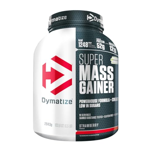 23% DESCUENTO Dymatize Super Mass Gainer Strawberry 2943g   Polvo Para Ganar Peso + Carbohidratos, Creapure Creatina, BCAA y Caseína