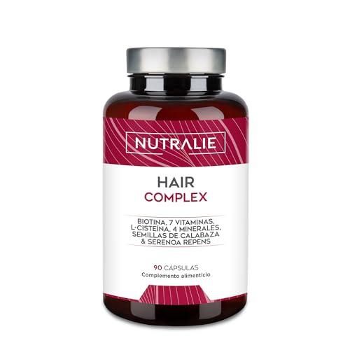 VITAMINAS PARA EL CABELLO Biotina + Zinc + Selenio   [PREMIO 2022] Pelo Mujer Hombre   Hair Complex con L Cisteina   90 Cápsulas Vegetarianas Nutralie