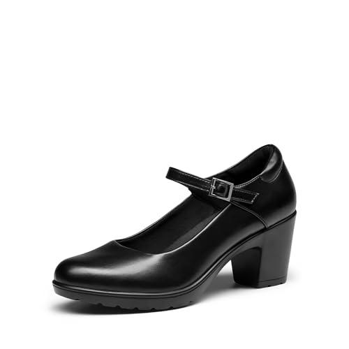 DREAM PAIRS Zapatos de Tacón Alto Clásicos Mujer Zapatillas con Tacón Ancho Zapatos de Salón PU Negro SDPU2231W E Talla 36 (EUR)