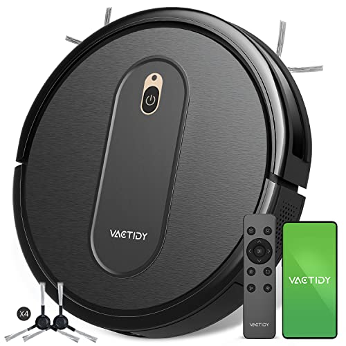 Vactidy Robot Aspirador, Nimble T6 con Potente Succión, Detección Inteligente, 2500mAh, Silencioso, 3 Modos de Limpieza, Control por App/Alexa/Siri y Mando, para Mascotas, Suelo Duro y Alfombra