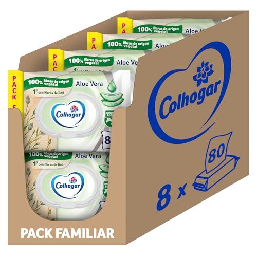 Colhogar Aloe 8×80   Papel Higiénico Húmedo Desechable con Extracto de Aloe Vera   Sin Alcohol   Dermatológicamente Testado   Paquete con 640 Toallitas Húmedas y Desechables por WC