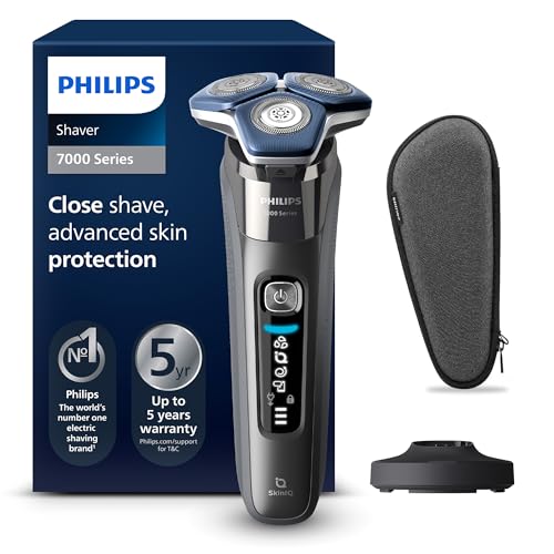 37% DESCUENTO Philips Serie 7000 Afeitadora Eléctrica Hombre, Máquina de Afeitar Barba con Recortadora, 45 cuchillas, Para piel sensible, 60min de uso, En Seco y Húmedo, Recargable, Base Carga, S7887/35, Gris