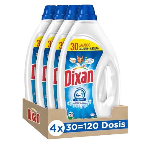 43% DESCUENTO Dixan Gel Total+ 4 en 1 (4 x 1350 ml), detergente lavadora líquido para ropa clara y blanca, detergente con gran poder quitamanchas ropa, sensación de frescura, 120 lavados
