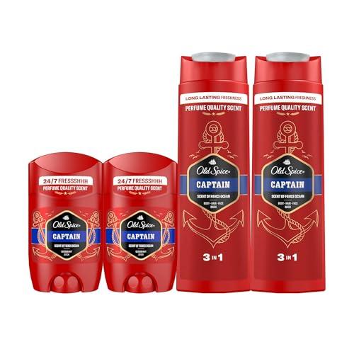 28% DESCUENTO Old Spice Captain Desodorante En Barra Para Hombres 2x50ml + Gel Y Champú Para Hombres, 3 En 1 2x400ml, Fresco 24 Horas, Todos Los Días Con Uso Diario, Perfume Duradero, Fragancia Excepcional