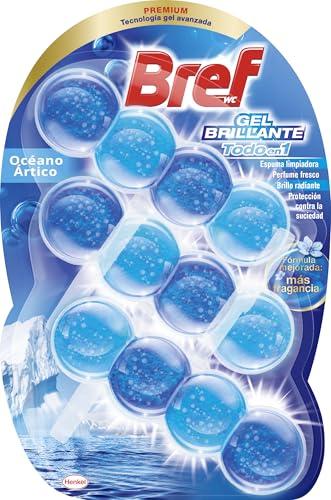 60% DESCUENTO Bref Power Océano Ártico Gel Brillante (3 unidades), limpia baño con fórmula Todo en 1, cesta higiénica y protectora para inodoro, con aroma a Océano Ártico, limpiador baño para un WC brillante