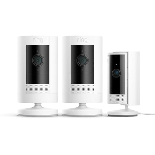 45% DESCUENTO Ring Cámara exterior con batería Pack de 2 (Stick Up Cam) + Cámara interior (Indoor Camera 2.ª gen.) | Cámaras de vigilancia wifi con vídeo HD, comunicación bidireccional | 30 días gratis de Ring Home
