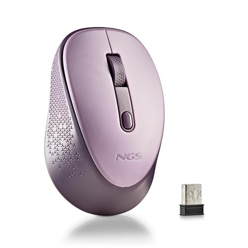 25% DESCUENTO NGS Dew Lilac – Ratón Óptico Inalámbrico, Ratón Ergonómico, Ratón Inalámbrico Silencioso para Portátil, Alta Precisión con Nano Receptor, para Ambidiestros, dpi Ajustable 800/1600, Plug and Play