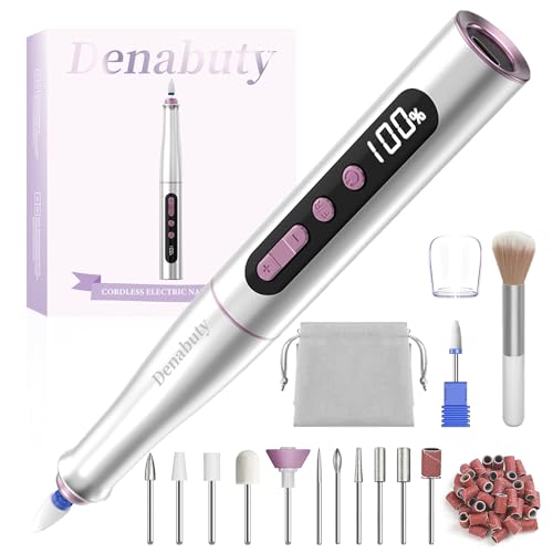 Denabuty Torno para Uñas Profesional 35000 RPM, 12 en 1 Lima Eléctricas Uñas Nail Drill Machine, Kit de Manicura Pedicura Eléctrico Recargable por USB, Velocidad Ajustable para Salón DIY DN 2402
