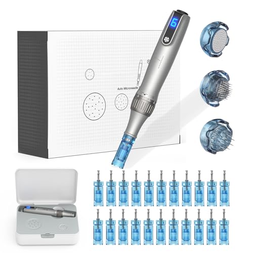 Eléctrico Dermapen M8S Profesional Inalámbrica con 0 2.5mm Ajustable Microneedling Pen, 22 Cartuchos de Repuesto, 6 Niveles de Velocidad,Agujas de Dermapen para Facial y Cuerpo