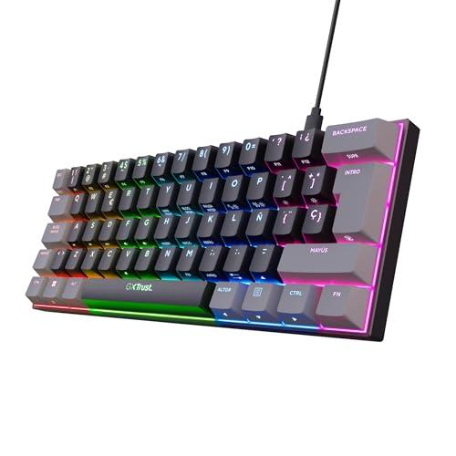 34% DESCUENTO GXTrust 867 Acira Teclado Mecánico 60% Español QWERTY, Teclas de Doble Función, Iluminación RGB, Mini Teclado Gaming Compacto Programmable con Cable USB PC Portátil   Negro/Gris