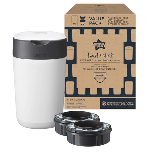 42% DESCUENTO Tommee Tippee Contenedor para pañales Twist & Click, Pack Exclusivo con x2 Recambios incluidos, Protección garantizada contra malos olores y gérmenes, Gran capacidad