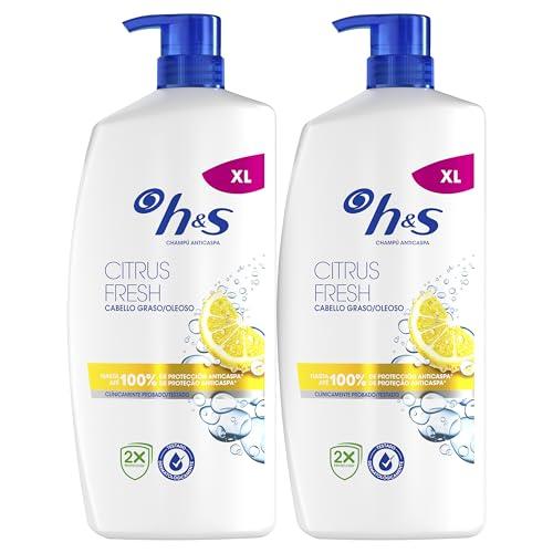 28% DESCUENTO H&S Citrus Fresh Champú Anticaspa Para Pelo Graso 2X800ml, Con Dispensador. Hasta 100% De Protección Anticaspa, Clínicamente Probado. Para Uso Diario
