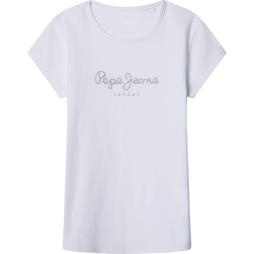 69% DESCUENTO Pepe Jeans Hana Glitter N   Camiseta para niña, Blanco (Blanco), 10 años