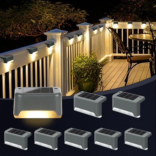 47% DESCUENTO GIGALUMI Luces Solares para Exteriores Pack de 8, Luces para Escaleras, Impermeables, Iluminación LED para Escaleras Exteriores, Escalones, Vallas, Patios, Terrazas, Gris, Blanco Cálido