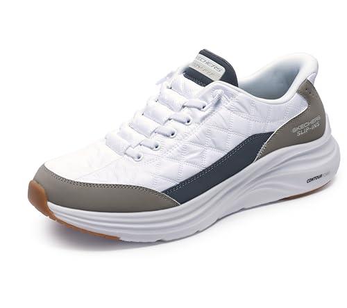 Skechers Contour Foam Cozy Fit, Zapatillas Hombre, White Mesh/Duraleather/Taupe Trim, 41.5 EU