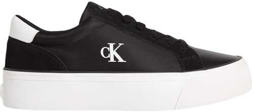 57% DESCUENTO Calvin Klein Sneaker con Suela Vulcanizada Mujer Flatform Nylon Mix con Logotipo, Negro (Black/Bright White), 39