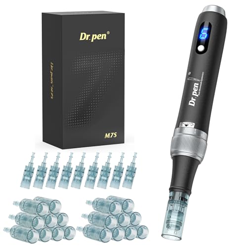Dr.pen Ultima M7S Microneedling, 2025 Último Modelo de Dr.pen, Mejora Arrugas y Cicatrices, Microneedling Pen con 27 Cartuchos(9 Modelos), para Cara y Crecimiento de Barba de Pelo, Negro