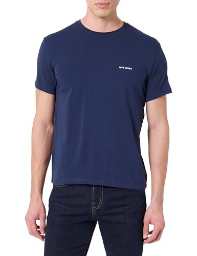 Pepe Jeans Camiseta elástica con Logotipo básico para Hombre, Azul (Azul Marino), S