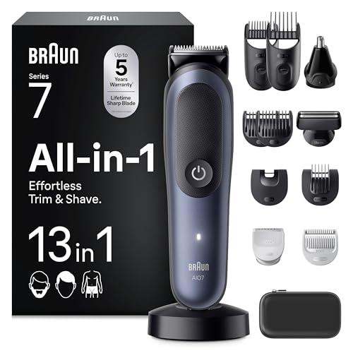 30% DESCUENTO Braun Recortadora Todo En Uno Series 7 AIO7565, Kit De Styling 13en1 Para Barba, Pelo, Orejas, Nariz y Cuerpo, 14 Longitudes, 120 Min De Autonomía, Cortapelos Hombre Con Lámina Ultra Afilada, Azul