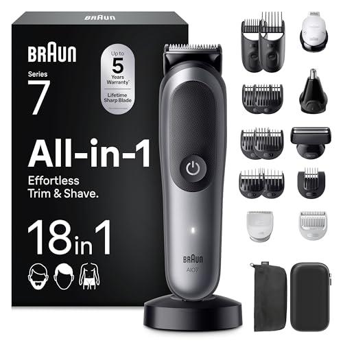 38% DESCUENTO Braun Recortadora Todo En Uno Series 7 AIO7585, Kit De Styling 18en1 Para Barba, Pelo, Orejas, Nariz y Cuerpo, 120 Min De Autonomía, Cortapelos Hombre Con Lámina Ultra Afilada, Gris