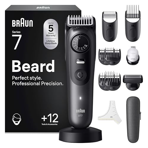 39% DESCUENTO Braun Recortadora De Barba Series 7 BT7545, Barbero Recargable Resistente Al Agua, +12 Accesorios Para Barba, 120 Min De Autonomía, 40 Longitudes, Lámina Ultra Afilada, Gris