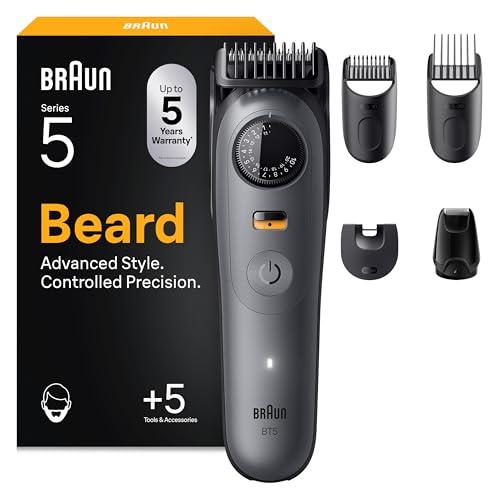 37% DESCUENTO Braun Recortadora De Barba Series 5 BT5525, Barbero Recargable Resistente Al Agua, +5 Accesorios De Afeitado, 120 Min De Autonomía, 40 Longitudes, Lámina Ultra Afilada, Gris