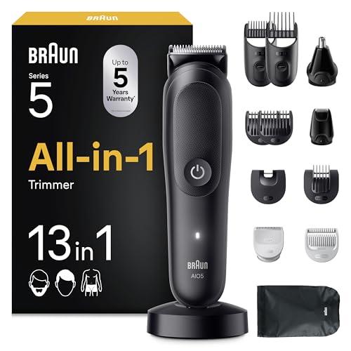 49% DESCUENTO Braun Recortadora Todo En Uno Series 5 AIO5565, Kit De Styling 13en1 Para Barba, Pelo, Orejas, Nariz y Cuerpo, 120 Min, Cortapelos Hombre Con Lámina Ultra Afilada, Recorte Preciso Y Eficiente, Negro