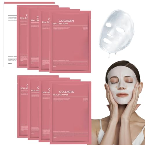 Bio Collagen Real Deep Mask, 8 Piezas Mascarilla de Colageno, Bio Collagen Deep Hidratante Mask, Hidratante, Antiarrugas, Reducir Las Líneas Finas, Reafirmay Mejora la Vitalidad de la Piel