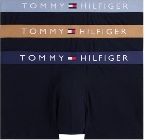 30% DESCUENTO Tommy Hilfiger Calzoncillos bóxer Pack de 3 Hombre Trunks con Logotipo en la Cintura, Multicolor (PRP Nvy/Hckory/BRK BLU), M
