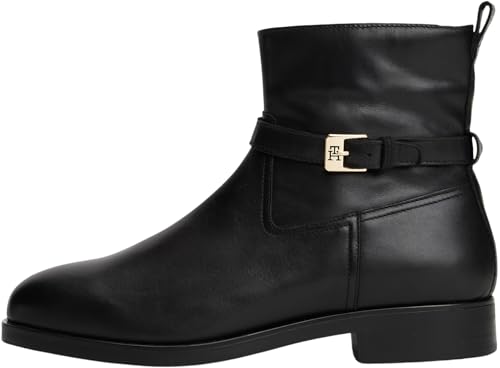 50% DESCUENTO Tommy Hilfiger Botines Mujer Buckle Riding de piel, Negro (Black), 38