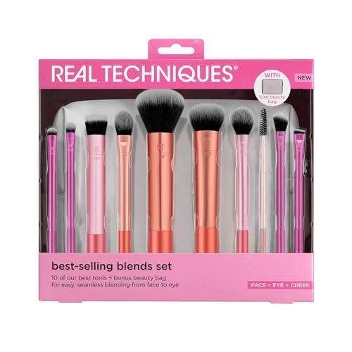 40% DESCUENTO Real Techniques Blends Set, 10 Piece Makeup Brush Collection with Beauty Bag for Face and Eye, Use with Liquid, Cream, or Powder, Vegan, Cruelty Free, Travel Friendly, Easy to Clean