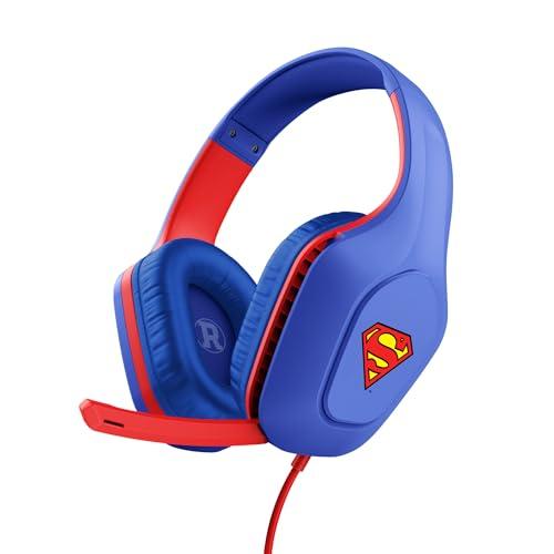 24% DESCUENTO GXTrust 415SM Zirox Cascos Gaming Licencia Superman para PC Xbox PS4 PS5 Switch Mobile, Drivers de 50 mm, Conexión 3.5 mm, Micrófono Plegable, Auriculares Ligeros con Cable 1.2m Over Ear, Azul