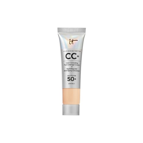 IT Cosmetics, Base de Maquillaje, Tratamiento Antiedad e Hidratante con SPF50+, Cobertura Total, Acabado Natural, 12 Tonos Disponibles, Light Medium, YSBB CC+, 12ml
