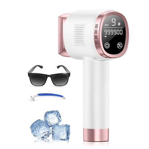 21J Depiladora Laser con Función de Refrigeración, 600 1200NM Depiladora Luz Pulsada con 9 Niveles de Energía, Pantalla Táctil LCD para Mujer y Hombre, Bikini, Axilas, Cara, Cuerpo Rosa